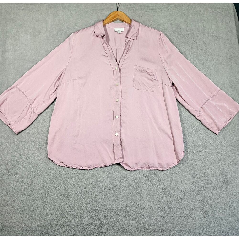 J Jill Blouse Womens Large Modal Satin Button Front Purple Lavender Career Relax
